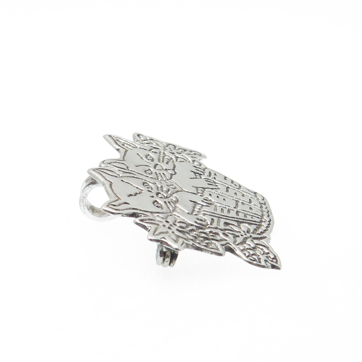 925 Sterling Silver Vintage Mexico Kitty Cat Basket Oxidized Pin Brooch Pendant