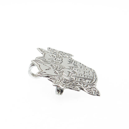 925 Sterling Silver Vintage Mexico Kitty Cat Basket Oxidized Pin Brooch Pendant