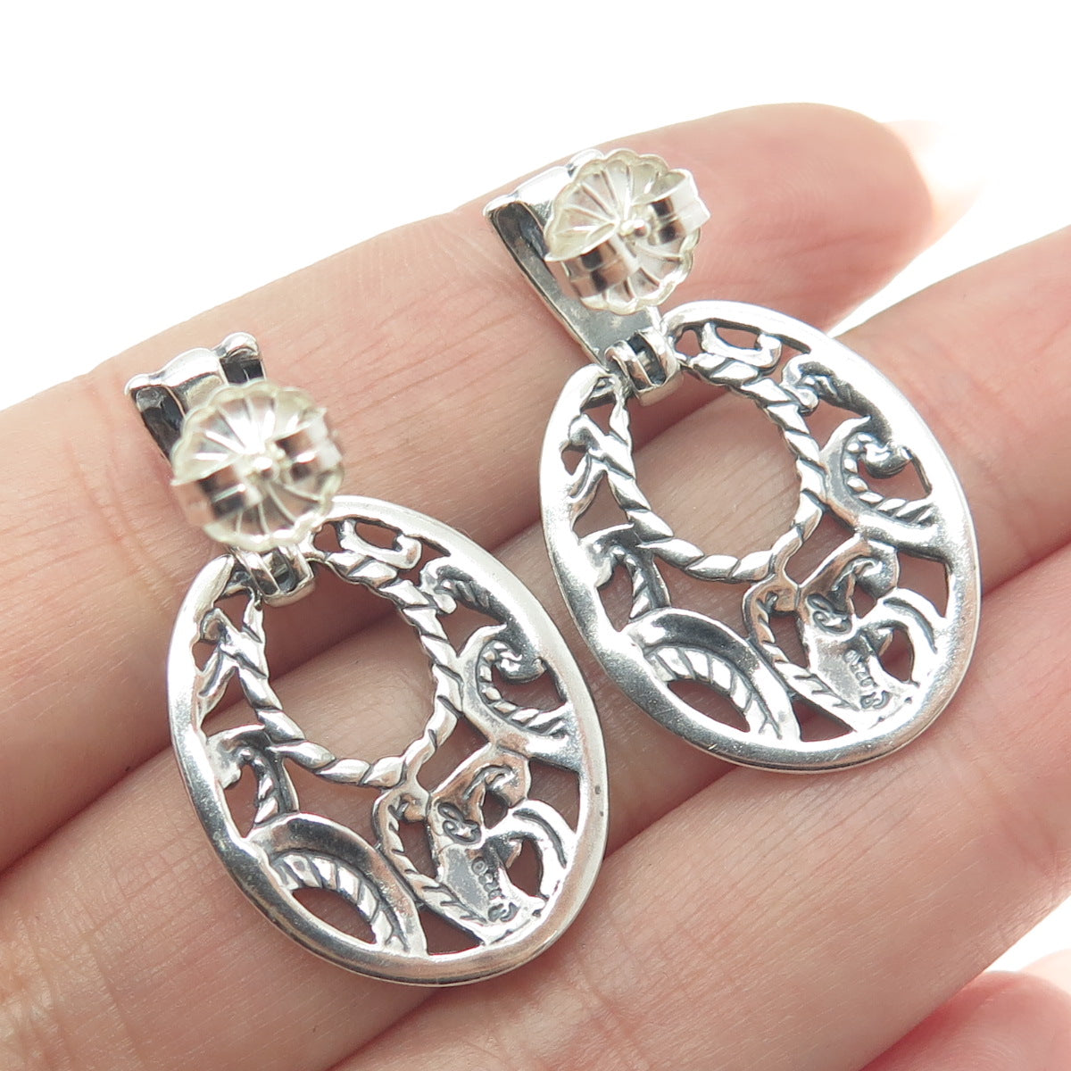 CAROLYN POLLACK 925 Sterling Silver Vintage Ornate Door Knocker Earrings