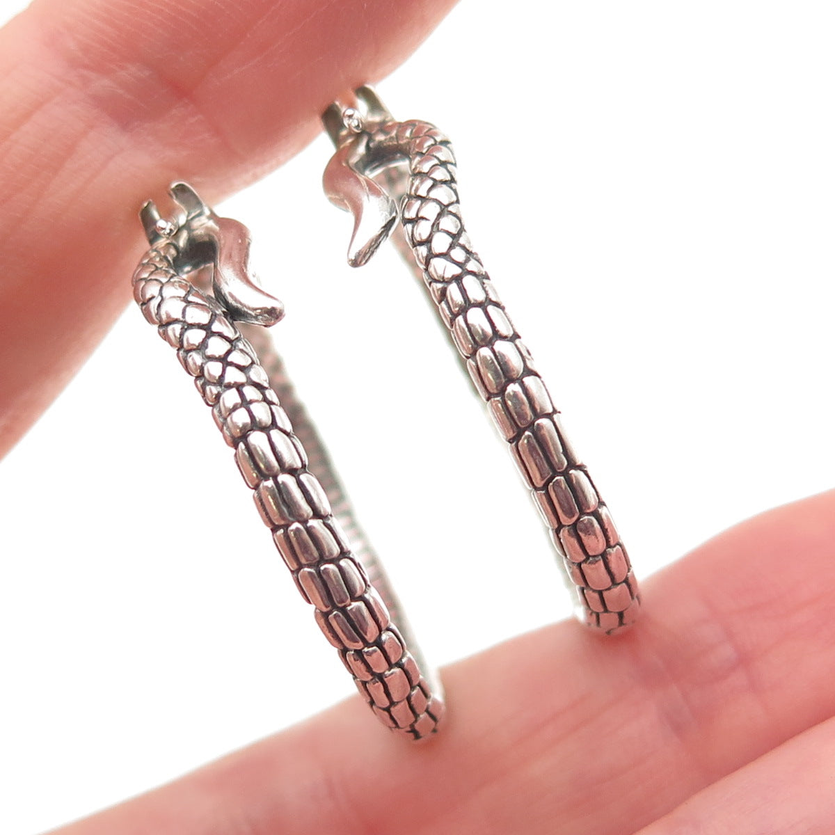 925 Sterling Silver 18K Gold Vintage Real Ruby Snake Hoop Earrings