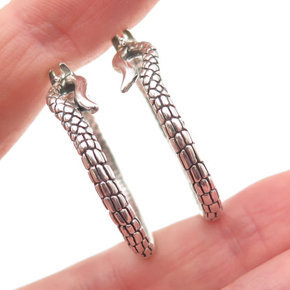 925 Sterling Silver 18K Gold Vintage Real Ruby Snake Hoop Earrings