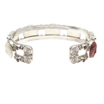 SAJEN Sterling Silver Vintage Real Multi-Gem Moon Face Adjustable Bracelet 6.75"