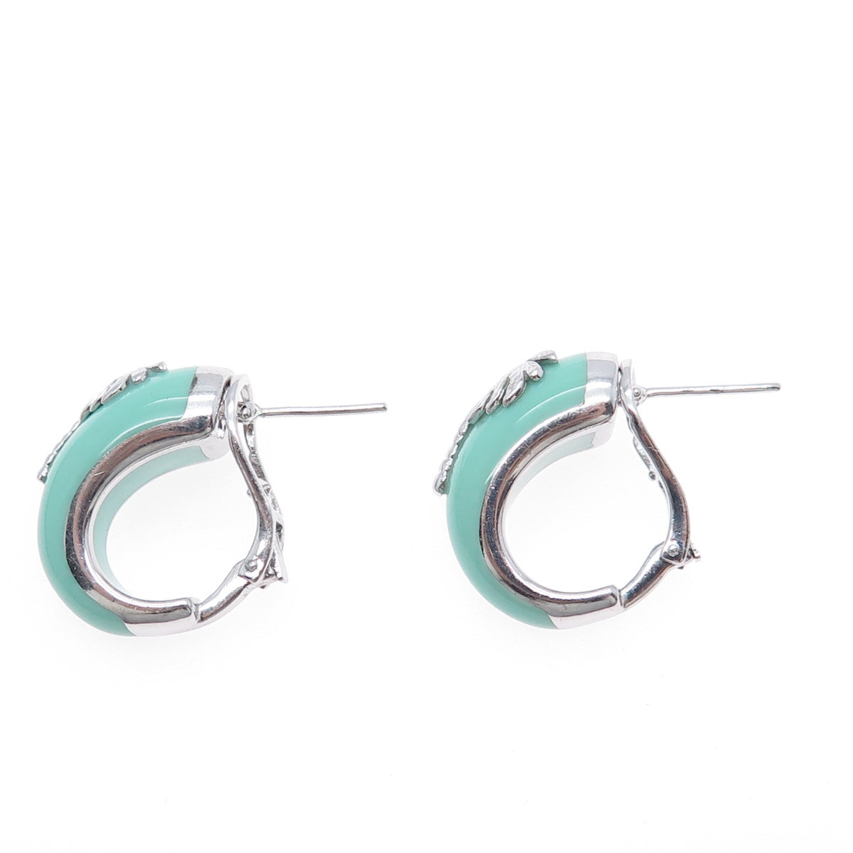 925 Sterling Silver Enamel Palm Omega Back & Clip On Earrings