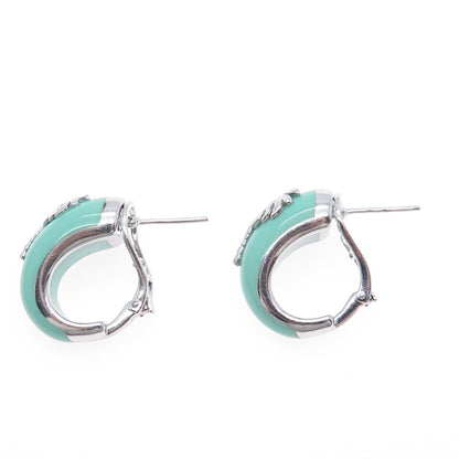 925 Sterling Silver Enamel Palm Omega Back & Clip On Earrings