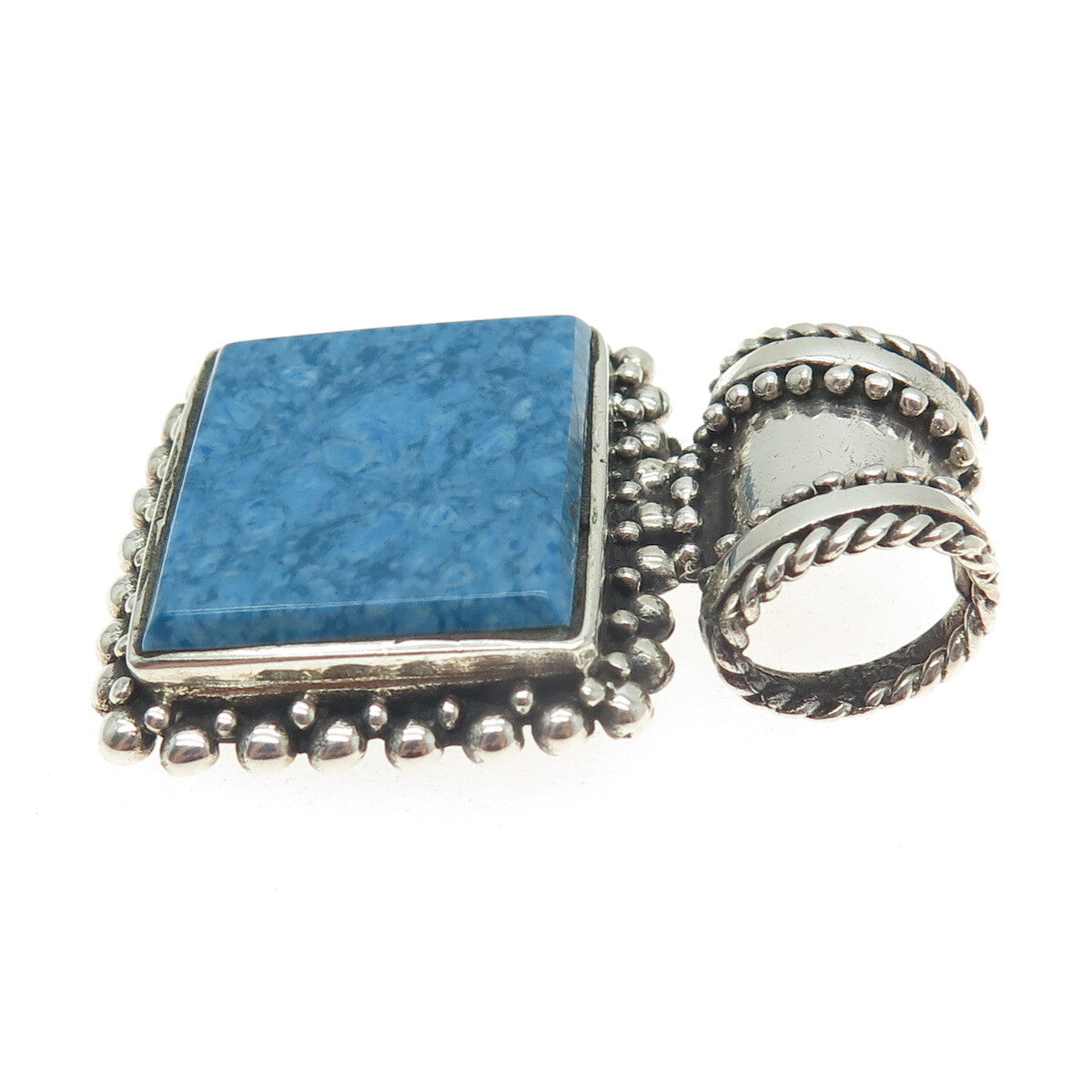 925 Sterling Silver Vintage Real Turquoise Granulated Pendant