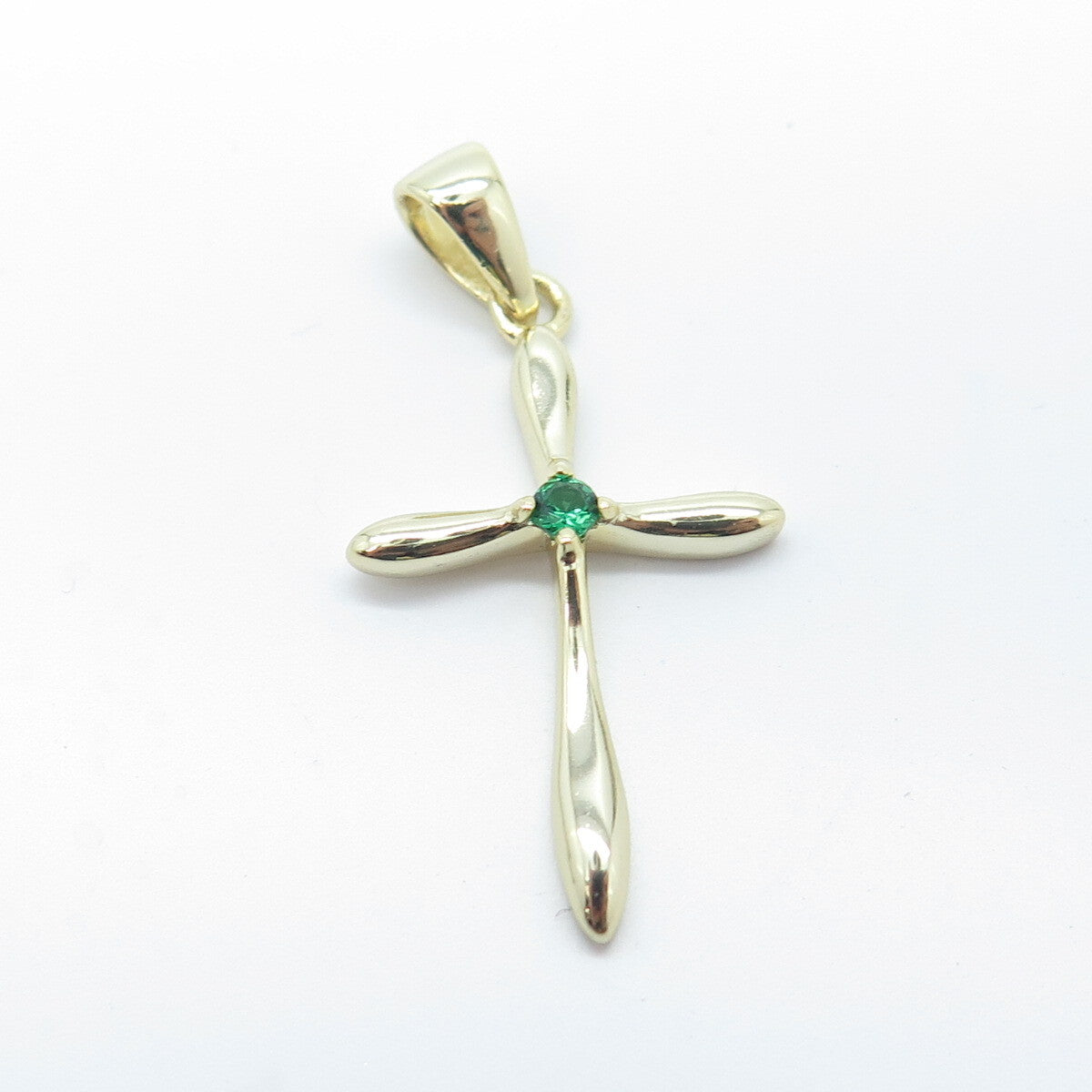 HAN 925 Sterling Silver Gold Plated Green C Z Cross Pendant