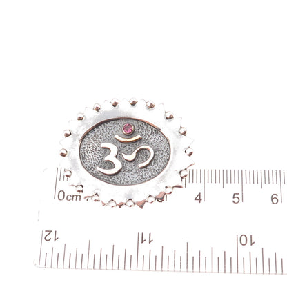 925 Sterling Silver Vintage Real Pink Tourmaline Om Mantra Slide Pendant