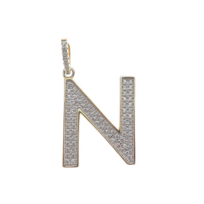 925 Sterling Silver Gold Plated C Z Letter N Initial Sparkle Pendant