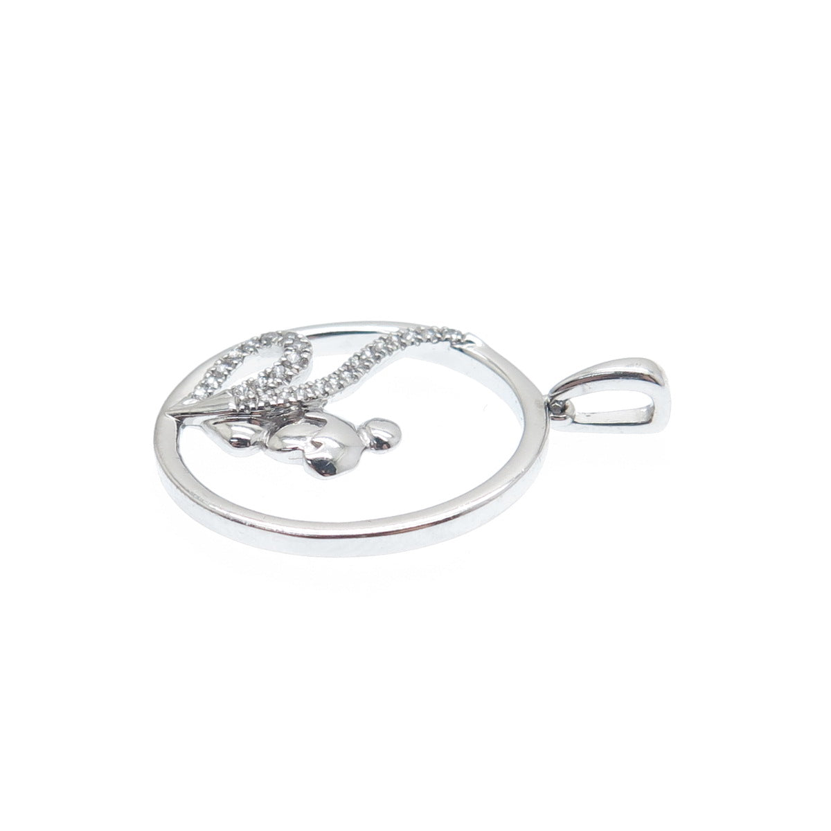 925 Sterling Silver Round-Cut C Z Tinker Bell Charm Pendant