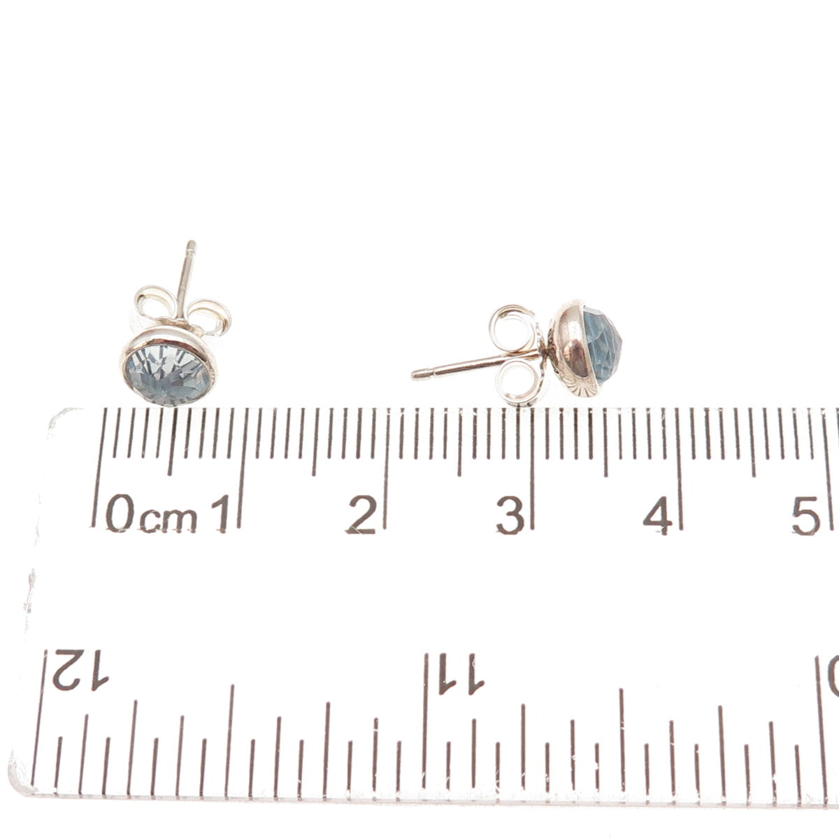 Pandora 925 Sterling Silver Blue Crystal March Birthstone Stud Earrings