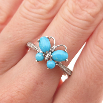 Chuck Clemency 925 Sterling Real Turquoise White Topaz Butterfly Ring Size 8.25