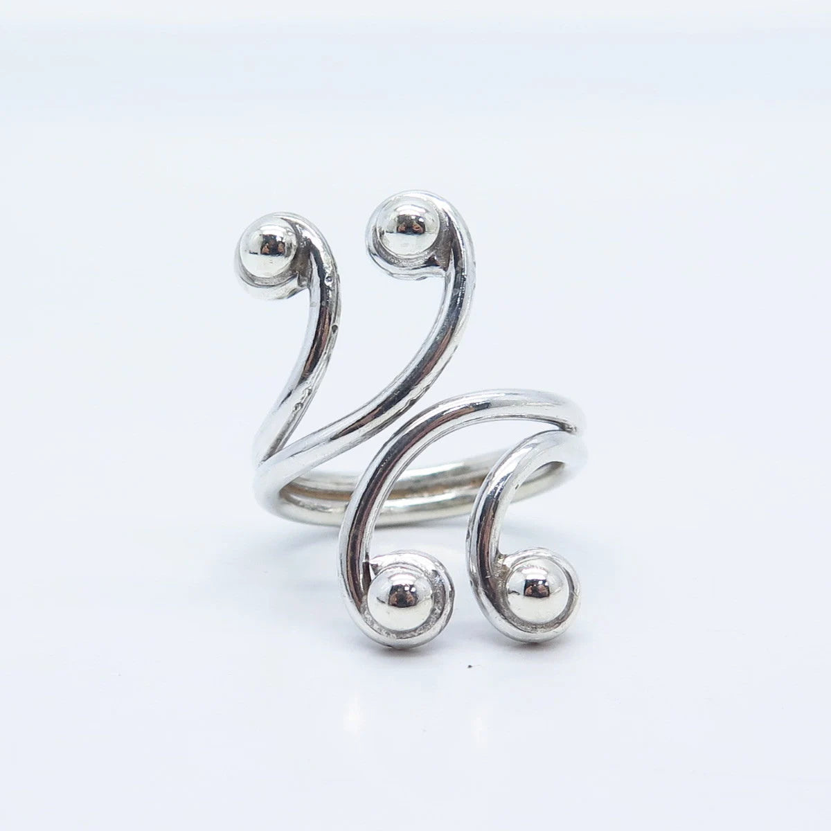 925 Sterling Silver Vintage Modernist Bypass Adjustable Ring Size 9.25