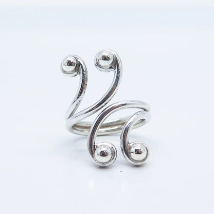 925 Sterling Silver Vintage Modernist Bypass Adjustable Ring Size 9.25