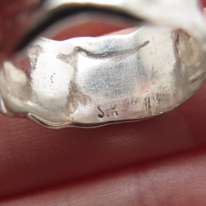 925 Sterling Silver Vintage Real Clear Quartz Modernist Band Ring Size 6.5