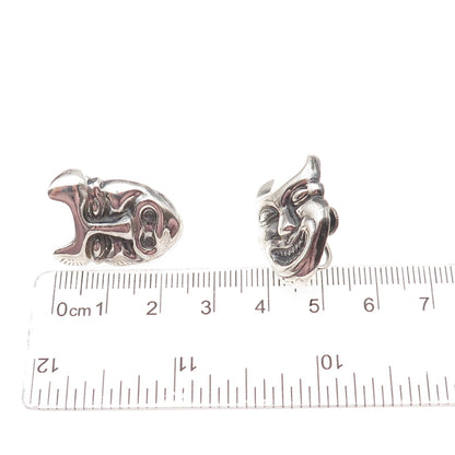925 Sterling Silver Vintage Comedy & Tragedy Devil Masks Screw Back Earrings