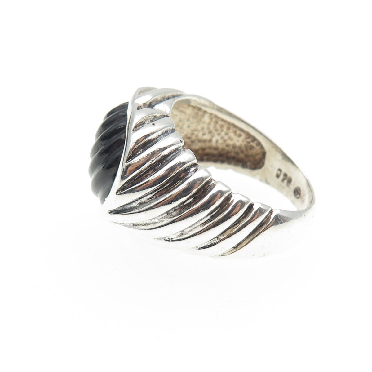 925 Sterling Silver Vintage Real Black Onyx Heart Oxidized Ring Size 6.25