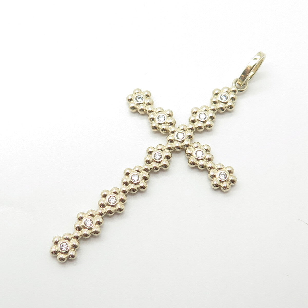 925 Sterling Silver Gold Plated C Z Floral Blossom Cross Pendant