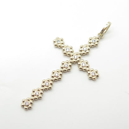 925 Sterling Silver Gold Plated C Z Floral Blossom Cross Pendant