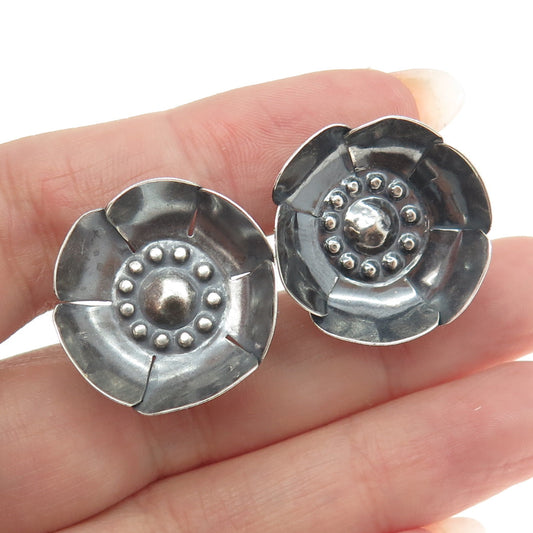 METROPOLITAN MUSEUM OF ART Sterling Silver Antique Flower Screw Back Earrings