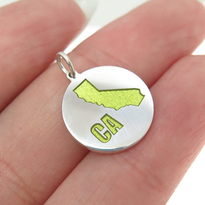 925 Sterling Silver Enamel California State Map Round Minimalist Charm Pendant