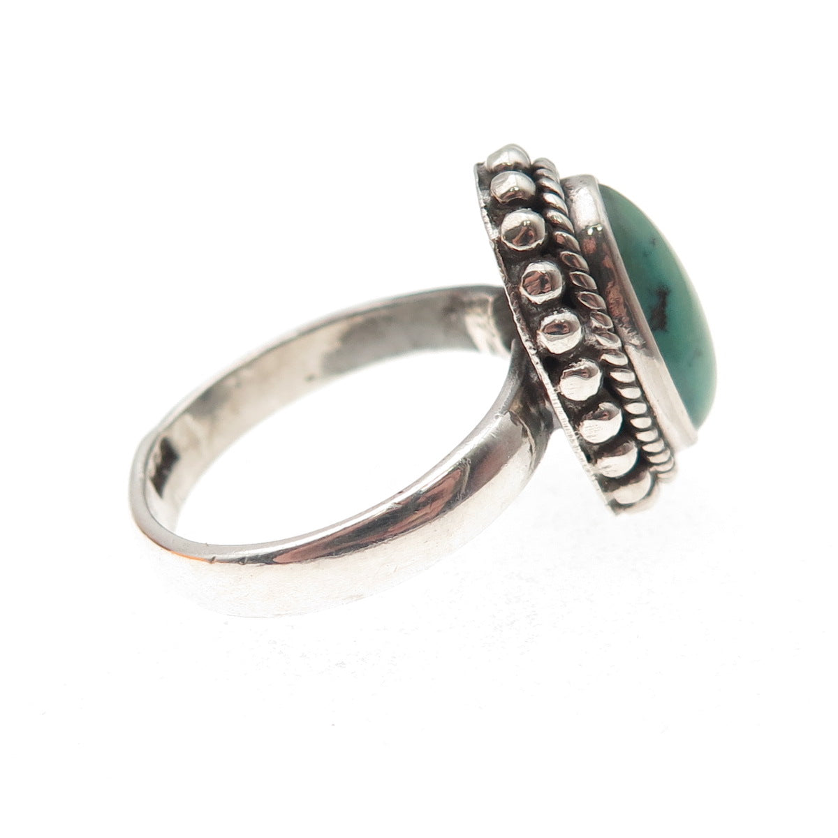925 Sterling Silver Vintage Real Tyrone Turquoise Ball Beaded Ring Size 7.5