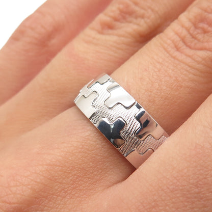 NEOS 925 Sterling Silver Textured Puzzle Band Ring Size 8.25