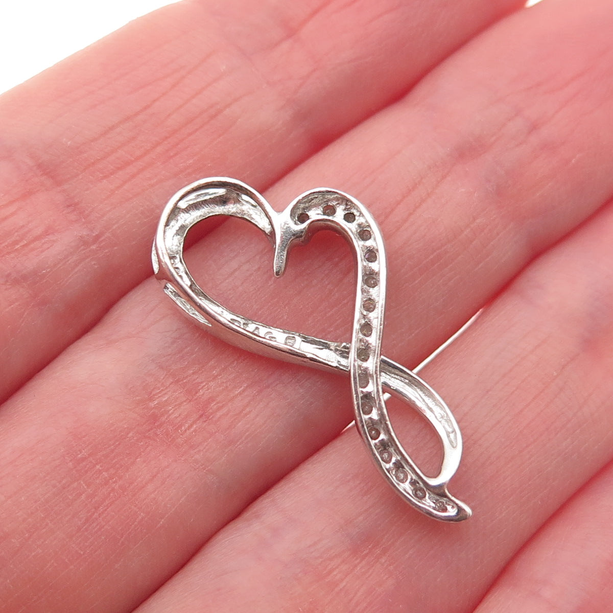 DIAG 925 Sterling Silver Real Diamond Infinity Heart Slide Charm Pendant