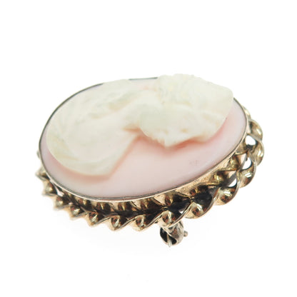 1/20 10K Gold Filled Sterling Silver Antique Art Deco Cameo Lady Pin Brooch