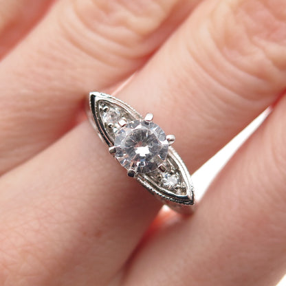 925 Sterling Silver Round-Cut C Z Engagement Ring Size 7.75