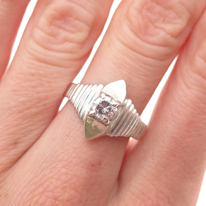 800 Silver 2-Tone Vintage Round-Cut C Z Modernist Oxidized Ring Size 6.25
