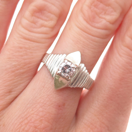 800 Silver 2-Tone Vintage Round-Cut C Z Modernist Oxidized Ring Size 6.25