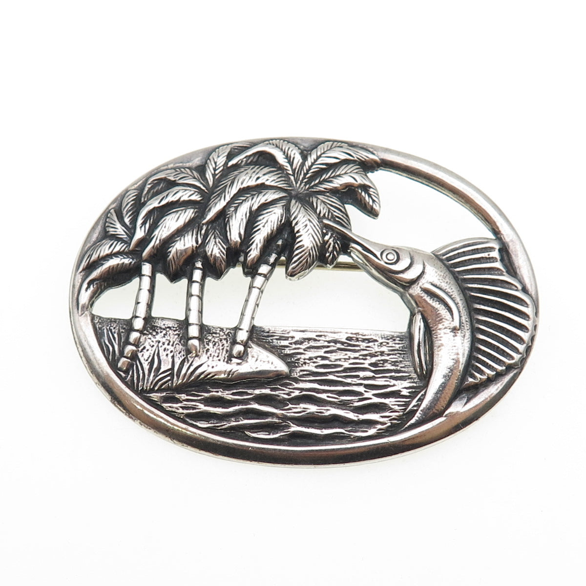 925 Sterling Silver Vintage Palm Beach Swordfish Oxidized Pin Brooch