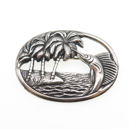 925 Sterling Silver Vintage Palm Beach Swordfish Oxidized Pin Brooch