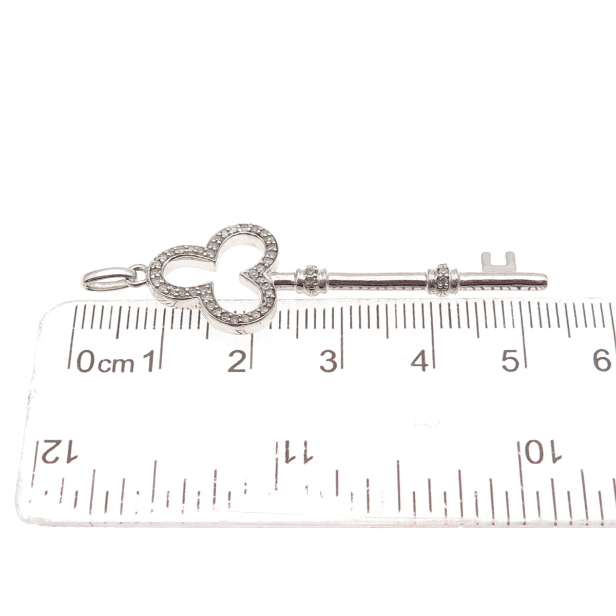 925 Sterling Silver Real Round-Cut Diamond Clubs Key Charm Pendant