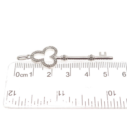 925 Sterling Silver Real Round-Cut Diamond Clubs Key Charm Pendant
