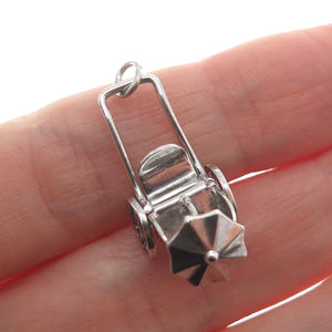 925 Sterling Silver 2-Tone Antique Rickshaw Carriage 3D Pendant