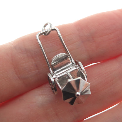 925 Sterling Silver 2-Tone Antique Rickshaw Carriage 3D Pendant