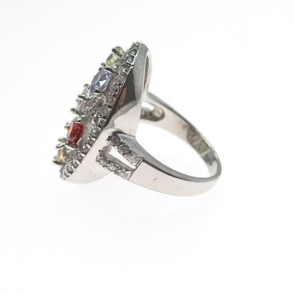 925 Sterling Silver Multi-Color C Z Cluster Ring Size 9.5