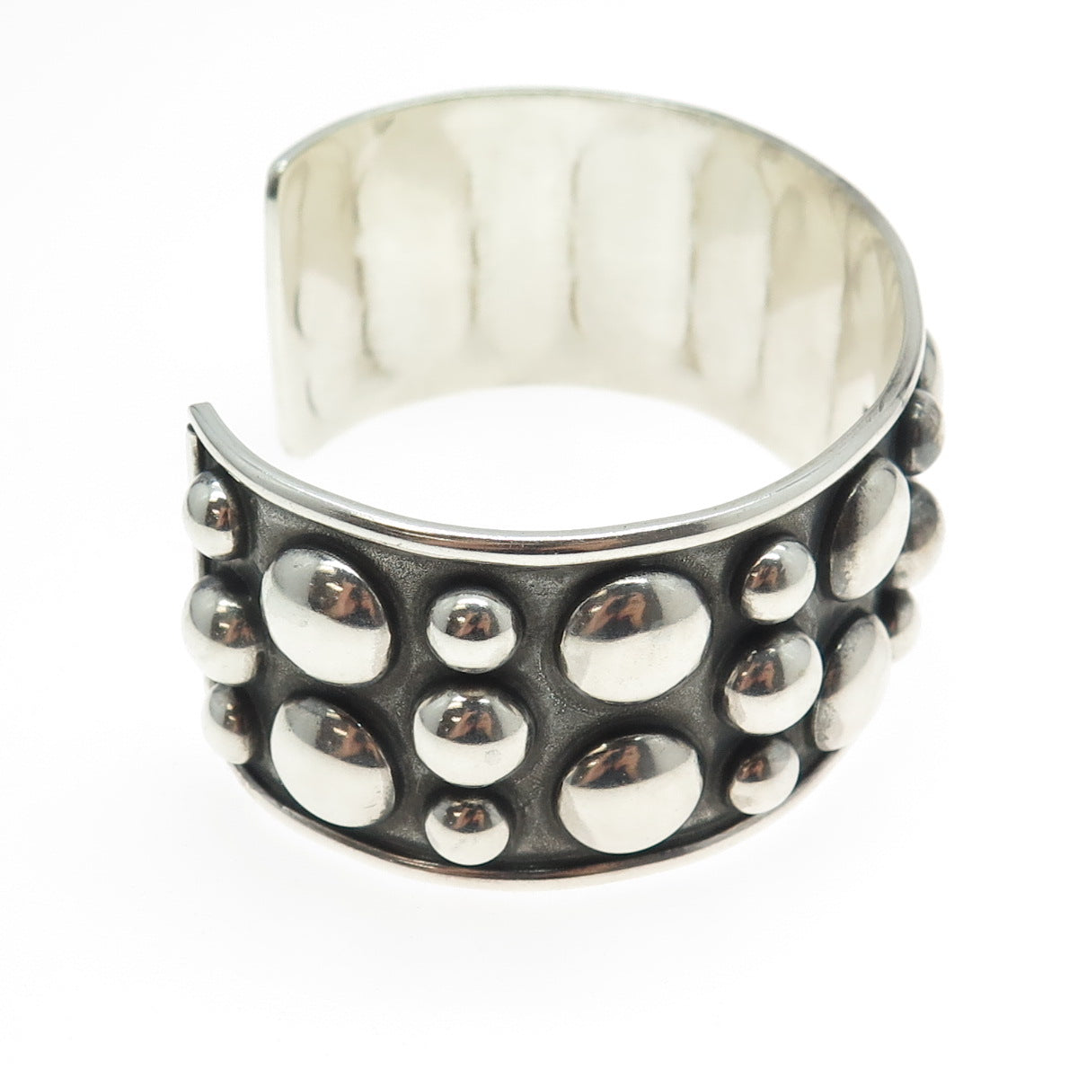 925 Sterling Silver Vintage Mexico Modernist Beaded Adjustable Bracelet 7.75"