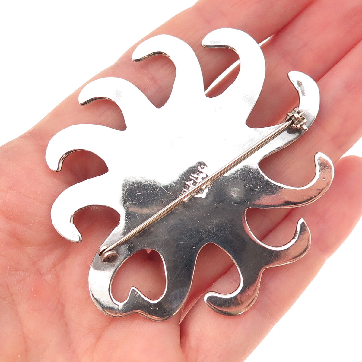 925 Sterling Silver Vintage Mexico Sun Oxidized Pin Brooch