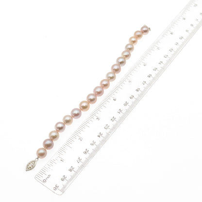 925 Sterling Silver Vintage Real Pearl Ball Beaded Link Bracelet 6.75"