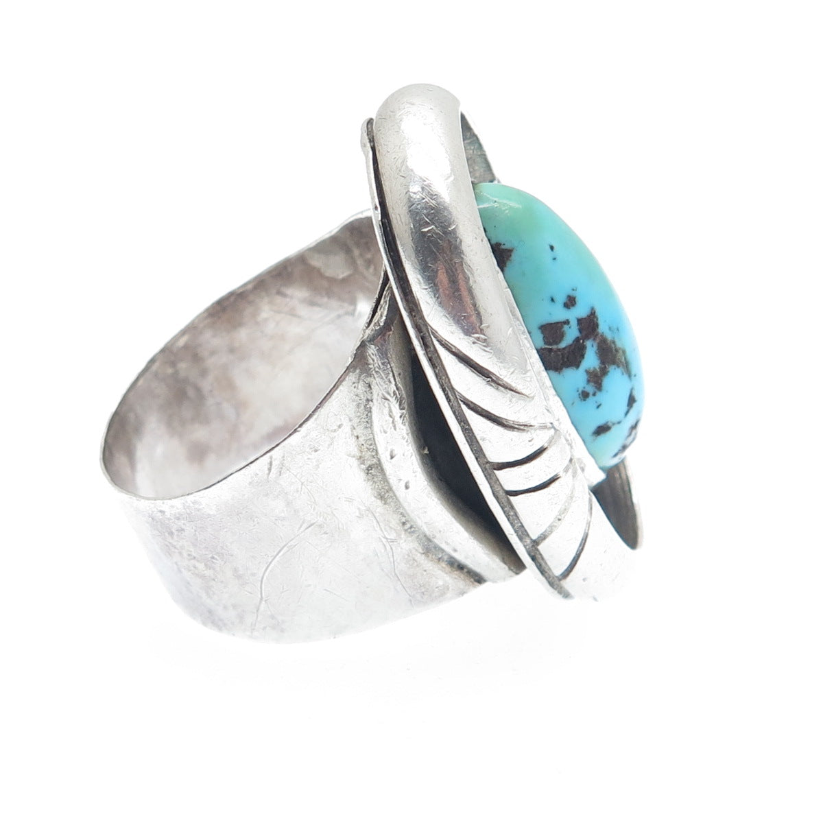 Old Pawn 925 Sterling Silver Vintage Lone Mountain Turquoise Tribal Ring Size 11