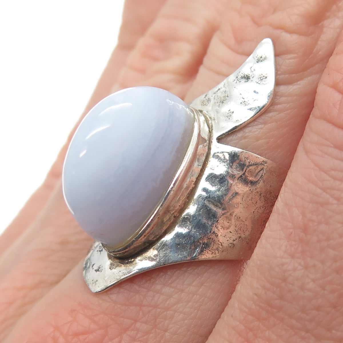 JAY KING DESERT ROSE Sterling Silver Vintage Lace Agate Hammered Ring Size 7.25