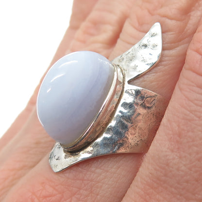 JAY KING DESERT ROSE Sterling Silver Vintage Lace Agate Hammered Ring Size 7.25