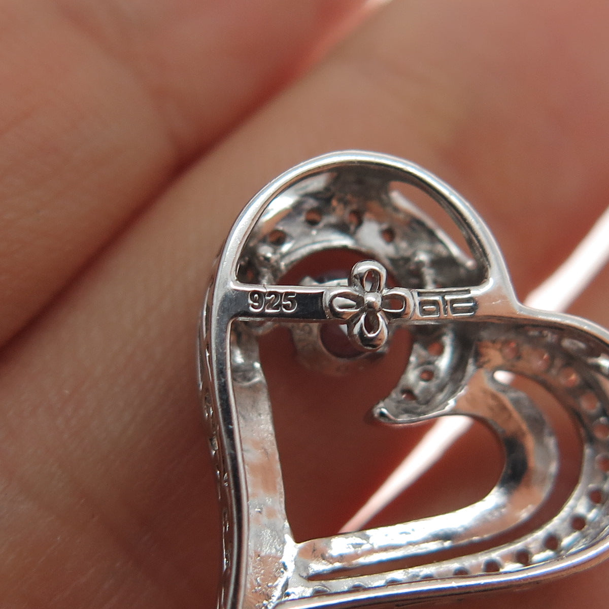 925 Sterling Silver Real Amethyst & White Topaz Heart Mini Slide Charm Pendant