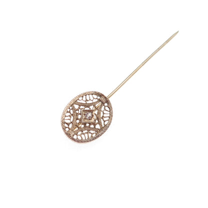 925 Sterling Silver Gold Plated Antique Art Deco Rhinestone Filigree Lapel Pin