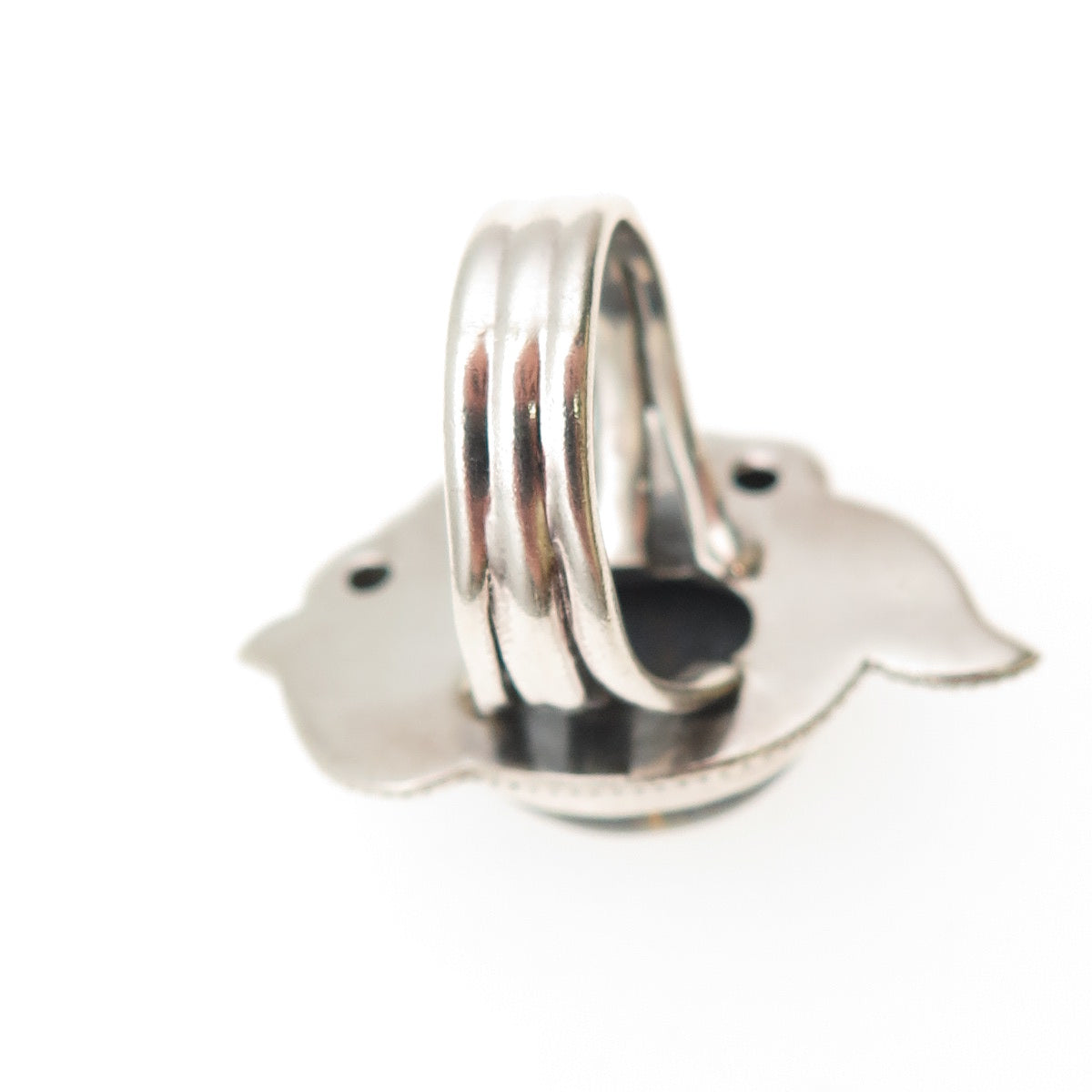 925 Sterling Silver Vintage Real Black Tiger Eye & Onyx Modernist Ring Size 6.25
