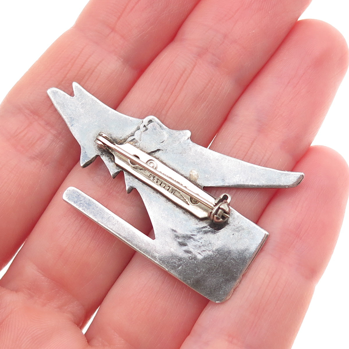 Allison S. Lee Navajo Old Pawn Sterling Silver Vintage Wolf Tribal Pin Brooch