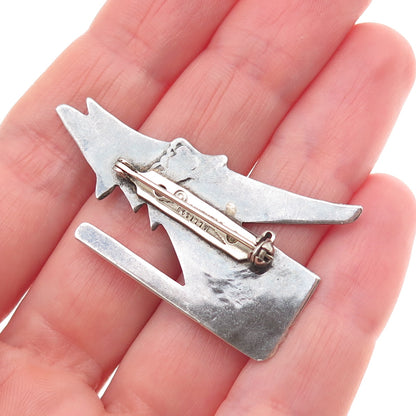 Allison S. Lee Navajo Old Pawn Sterling Silver Vintage Wolf Tribal Pin Brooch