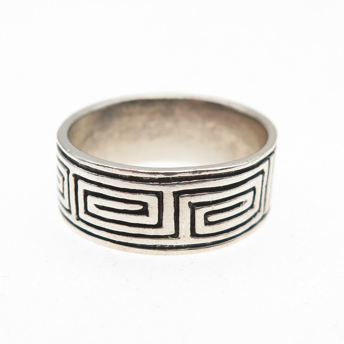 925 Sterling Silver Vintage Greek Maze Oxidized Band Ring Size 6.75